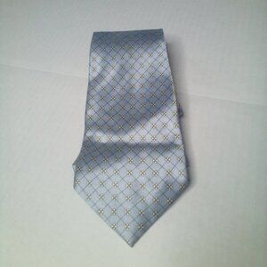 Albertini Silk Tie Hand Made Light Blue Silver Small Yellow Flowers